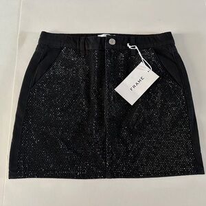 Frame  Rhinestone Shiny Denim Mini Skirt Black Women Size 26 - NEW With Tags.